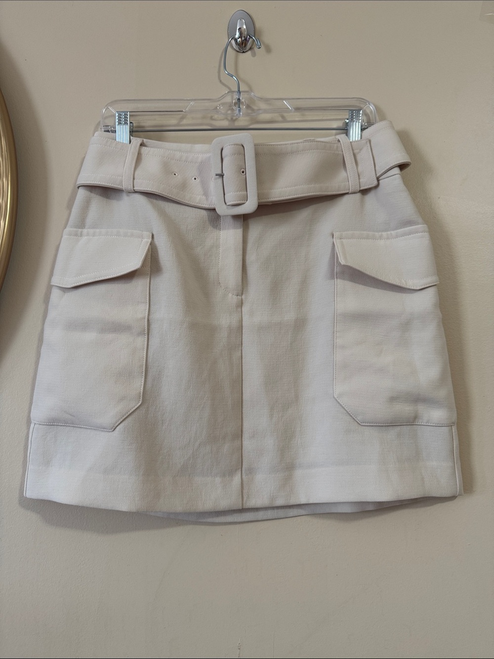 Express Light Beige High-Waist Belted Cargo Mini Skirt size 8